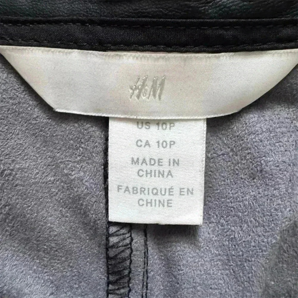 H&M Black Faux Leather Pleated Pants Size 10 Petite - Picture 4 of 8